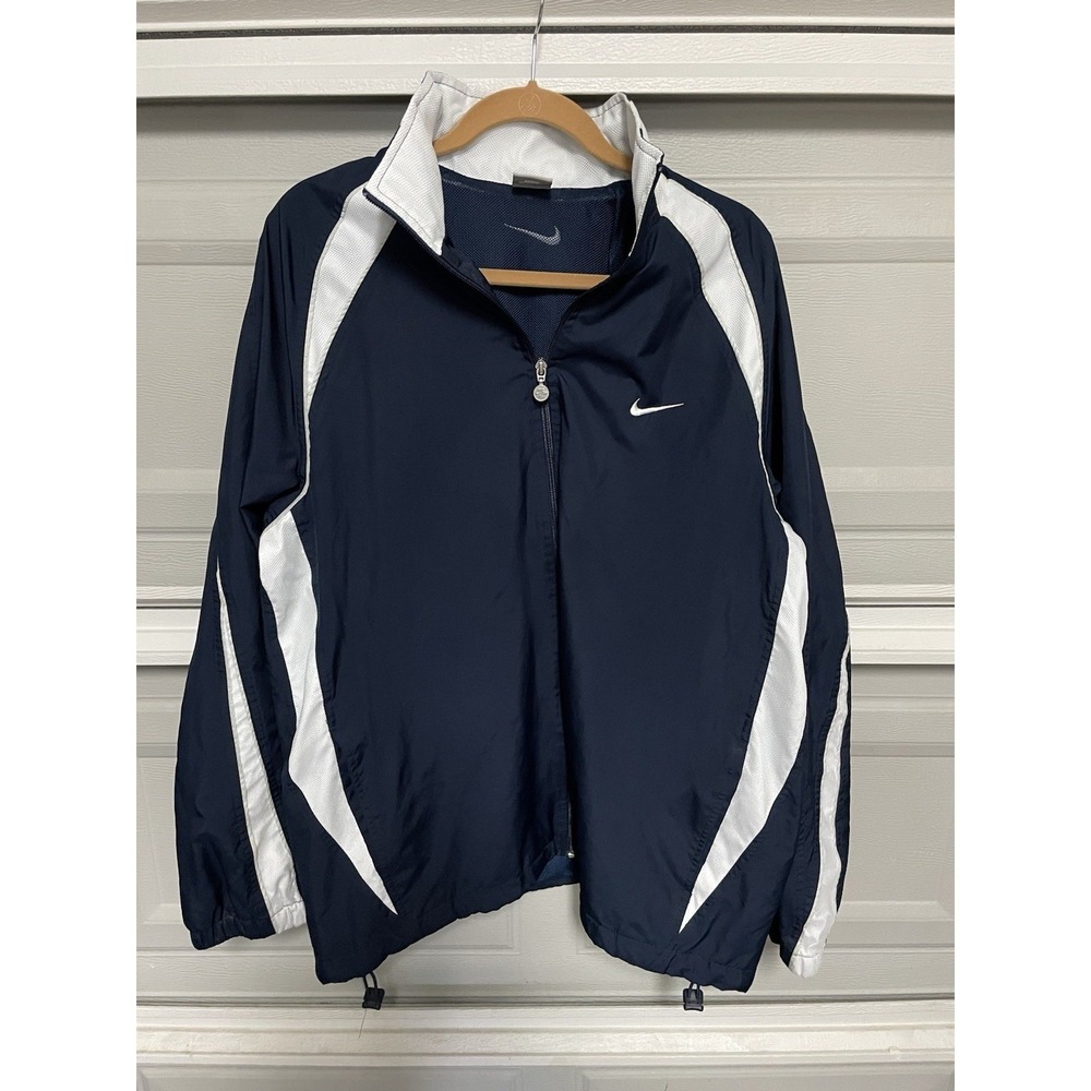 Vintage Nike Track Jacket XL Navy White Lightweight Windbreaker 90s Y2K Athletic - Picture 4 of 6